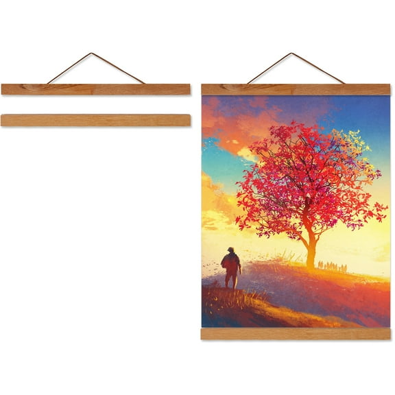 Fdit Poster Hangers, Magnetic Wooden Poster Hanger,Modern Magnetic Wooden Photo Frame DIY Custom Poster Scroll Prints Artwork Hanger Teak Wood