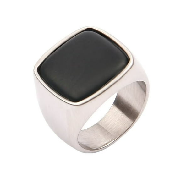 PAURO Men's Stainless Steel Vintage Square Black Onyx High Polish Band Ring Silver Size 8