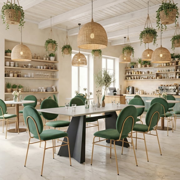 Odessa Dining Chair Green & Gold Dining Chair, Modern Style, Soft and smooth velvet fabric, Plywood, Indoor Dining