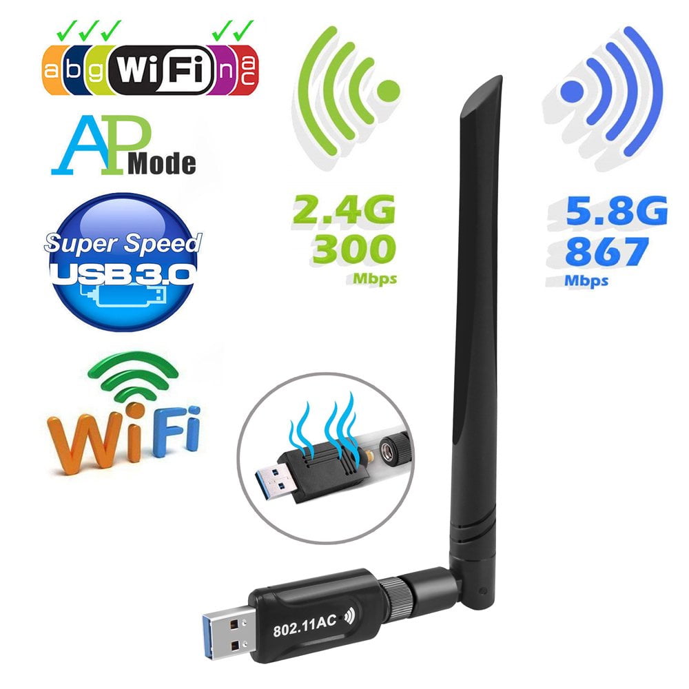 udvikling af Forstyrre fotoelektrisk LNGOOR 1200Mbps Bluetooth 3.0 USB WiFi Adapter, Dual Band USB Wireless  Adapter with 5dBi Antenna, Support Windows XP/Vista/7/8/10, Android, Linux,  Mac Black - Walmart.com