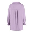 thumbnail image 3 of Fshiont Womens Smocked Cuffed Striped Boyfriend Shirt Casual Collar Long Sleeve Oversized Button Down Blouse Tops with Pocket Shirred Purple S, 3 of 6