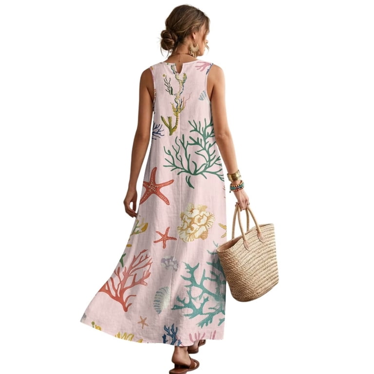 coral beach dresses TROPICAL CORAL REEF Summer Sling Dress, Ocean Ankle Length Sundress, Tropical Fish Summer Dress, Sealife Maxi Dress, Beach Vacation Dress