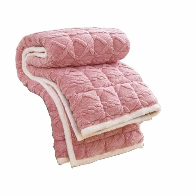 Thick Flannel Mattress Pad - 70.9x78 Inch Solid Color Quilted Mattress Topper with Non-Slip Backing, Machine Washable Warm Bed Cover (Pink)