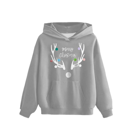 Favoffer Kids Boy Girl Christmas Printed Hooded Sweatshirt Long Sleeve Soft Pullover with Pocket for Daily Casual Holiday Party 4-14 Years