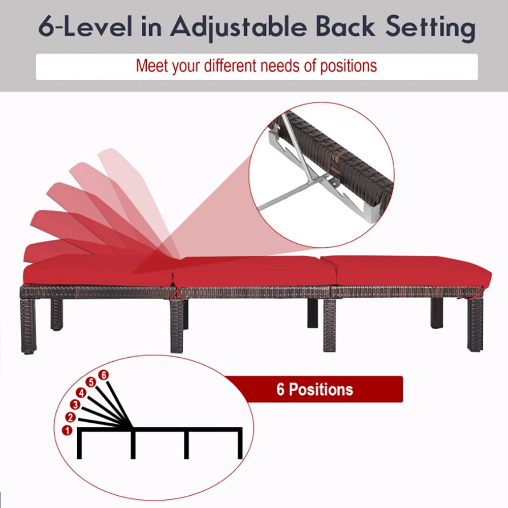 Aimee Lii Outdoor Rattan Adjustable Cushioned Chaise, Patio Loungers, Red