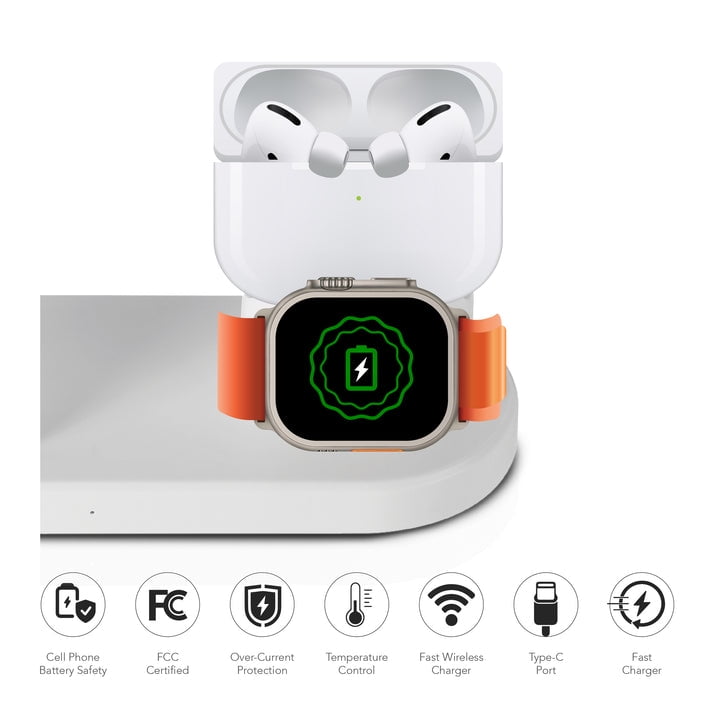 RCA RGB Wireless Charging Station, Magnetic Dock, White