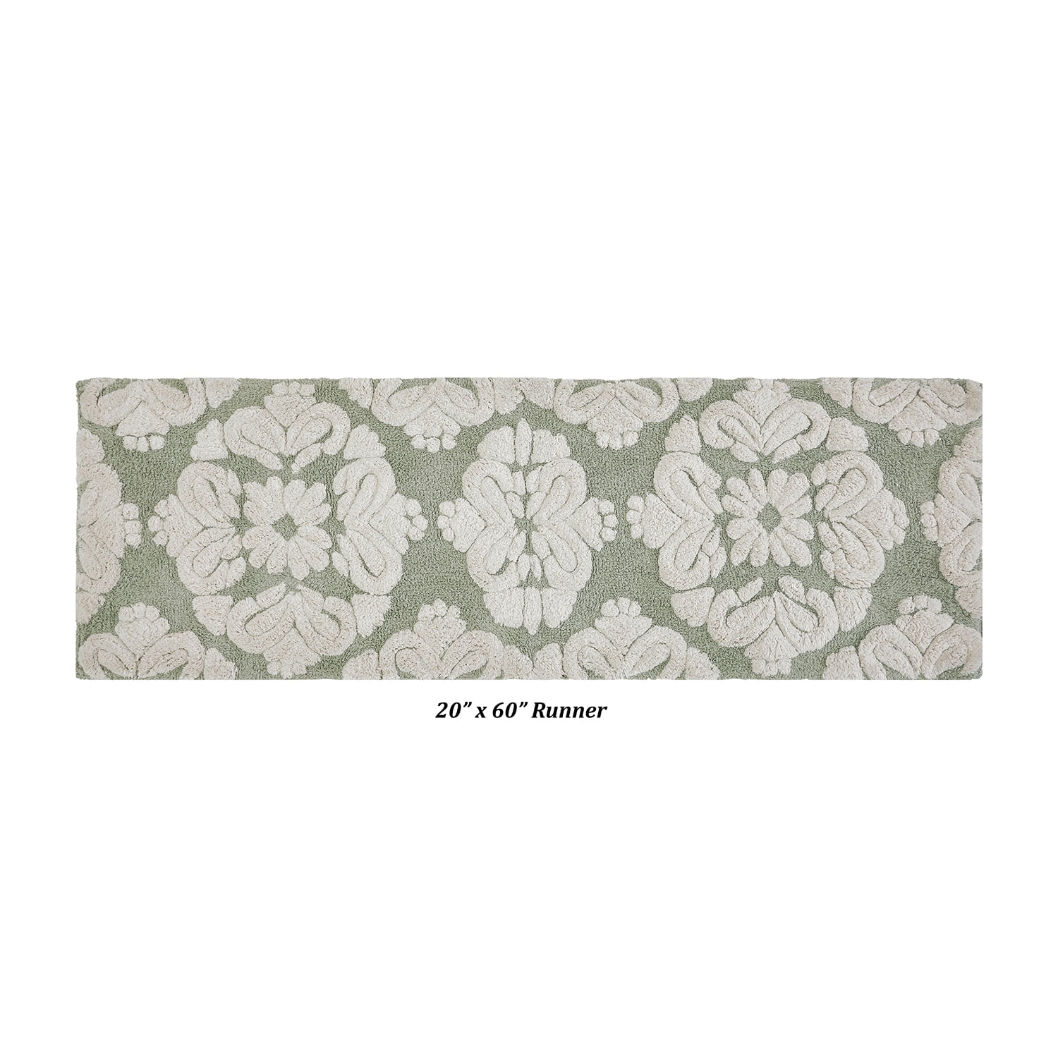 Better Trends 20" x 60" Bathroom Runner Mat, 100% Cotton Non-Slip Bath Rug, Water Absorbent, Machine Washable for Bathroom and Shower Use, (Sage) Medallion Collection