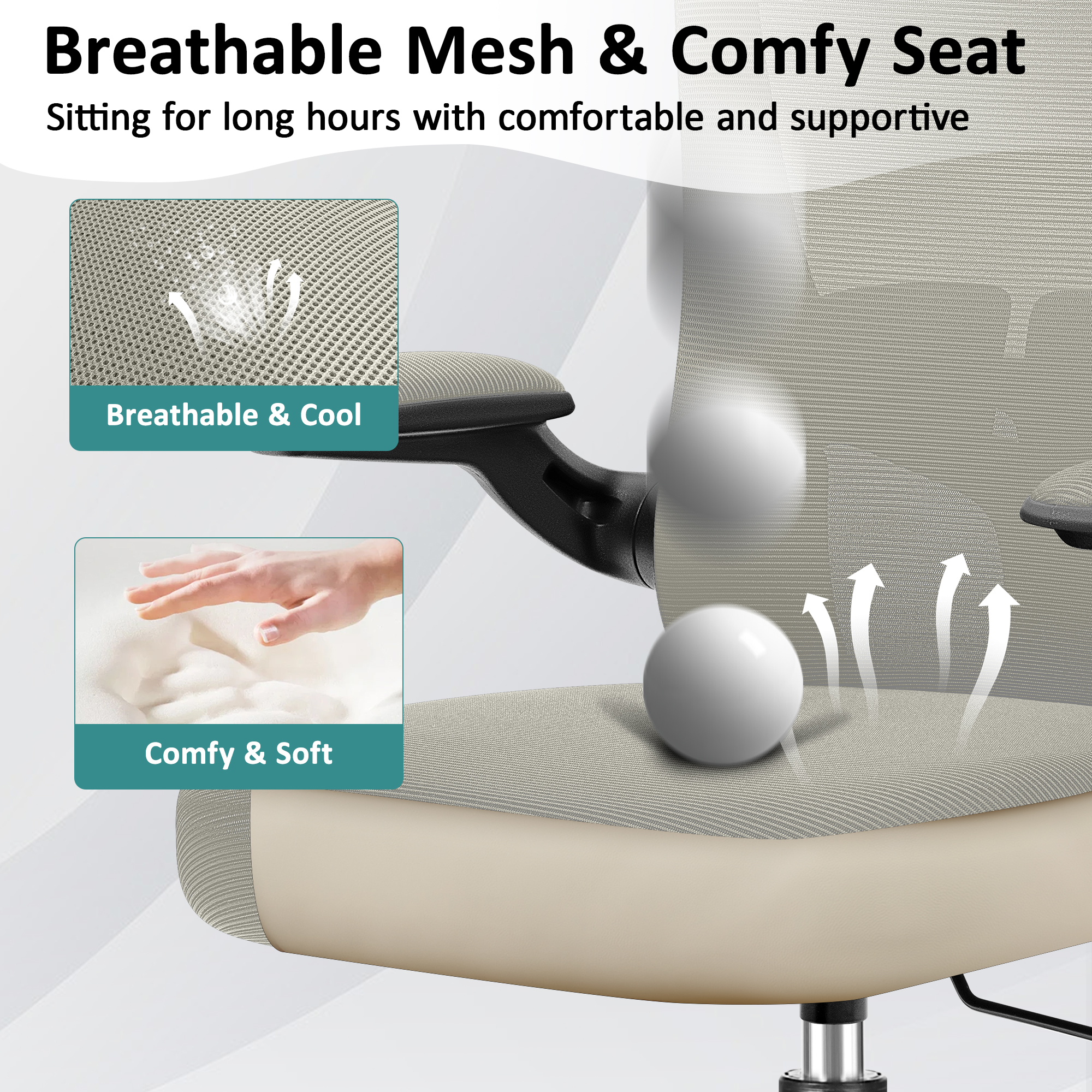 COOLHUT Office Chair, Ergonomic Desk Chair with Adjustable Lumbar Support, High Back Mesh Computer Chair with Flip-up Armrests-BIFMA Passed Task Chairs, Executive Chair for Home Office，Gray