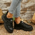 thumbnail image 4 of Womens Platform Fashion Sneakers Casual Canvas Lace up Chunky Flats Non Slip Walking Hiking Shoes Black, 4 of 7