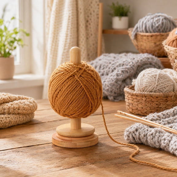 WEAIZYS Wooden Yarn Holder for Knitting and Crocheting, Yarn Spinner Holder Revolving Yarn Ball Stand Dispenser Crochet Gift for Craft Enthusiasts