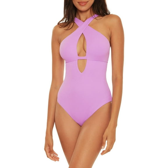 Becca by Rebecca Virtue Womens Twist High Neck One-Piece Swimsuit