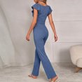 thumbnail image 5 of sdhkgrrt Women's 2 Piece Pajama Set Square Neck Ruffle Sleeve Pullover Wide Leg Pants Matching Lounge Outfit Casual Solid Sleepwear Comfy Fall Winter Tracksuit, Blue 2XL, 5 of 8