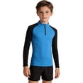 thumbnail image 2 of RMGVDSD Boys Athletic Shirts Kids Quarter Zip Long Sleeve Shirt Color Block Slim Fit Sporty Tops For Training And Running 11-12 Years, 2 of 4