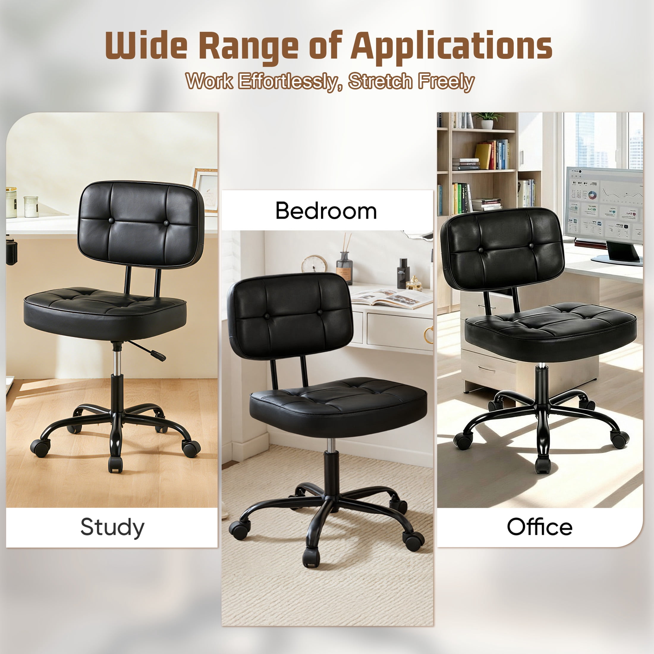 edx Height Adjustable Office Desk Chair, Low-Back Lumbar Support Rolling Work Swivel Task Chair with Wheels for Home Office Bedroom, Black