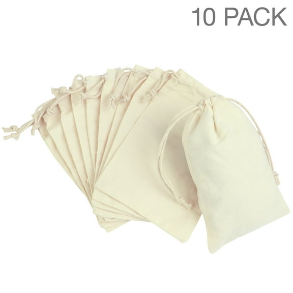 Raindrops Small Cotton Drawstring Bags Light Yellow Packaging 10pcs