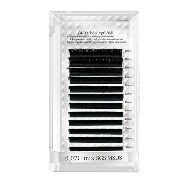 Pestañas postizas con ventilador automático para mujer, pestañas postizas profesionales de volumen negro para extensión de pestañas, 0,07 C, 0,3 a 0,6 pulgadas, mezcla