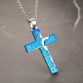 thumbnail image 5 of HZMAN Men's Stainless Steel Jesus Christ Crucifix Cross Lord's Prayer Pendant Necklace (Blue) …, 5 of 8