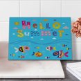 thumbnail image 2 of Saying Cutting Board, Colored Welcoming Hello Words Print with Patchwork Style Sea Fish and Clouds Image, Decorative Tempered Glass Cutting and Serving Board, Small Size, Multicolor, by Ambesonne, 2 of 5