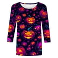 thumbnail image 6 of VKOYWKM Womens Halloween Pumpkin Shirts Funny Graphic T Shirts 3/4 Sleeve Halloween Party Top Loose Fit Crew Neck Spooky T-Shirt Blouses, 6 of 6