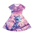 thumbnail image 4 of Binienty Western Dragon Girls Dress Size 3-4 Comfy Soft Cherry Blossom Short Sleeve Casual Dress Teen Lightweight Tunic Sun Dress with Pockets Kids Summer Outfits, 4 of 6