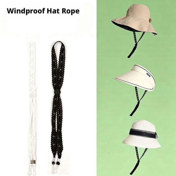 2Pcs Adjustable Hat Straps for Wind, Outdoor Headwear Lanyard for Wide Brim Sun Beach Straw Hats, Camping Hiking Boating Summer Essential