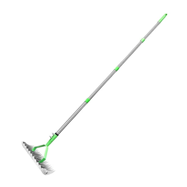 Rastrillo de paja para rastrillar hierba y hojas, herramienta manual para deshierbe de jardín, rastrillo ajustable, herramienta para jardín y hogar, con mango de 17 m