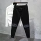 thumbnail image 2 of Pantalones vaqueros rotos y desgastados para hombre, ajustados, rotos, vaqueros para hombre, ajustados, negros, con agujeros, ajustados, de diseñador, de algodón, 2 of 5