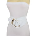thumbnail image 2 of Women White Elastic Waist Hip Belt Gold Metal Hook Buckle S M, 2 of 11