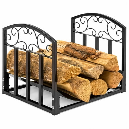 Best Choice Products Indoor Wrought Iron Firewood Fireplace Log Rack Holder Hearth Storage Tray with Scroll Design, (Best Place To Store Gold)