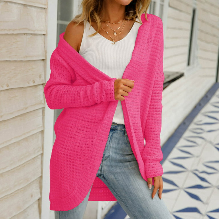 Aayomet Long Cardigan Sweaters For Women Women's Knit-Cardigan Open Front  Cardigan Sweater Casual Long Sleeve Mesh Crochet Coat,Hot Pink S-XXL 
