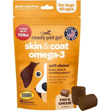 Ready Pet Go! Skin and Coat Supplement for Dogs with Omega 3, Krill Oil, and Vitamin E, 60-piece