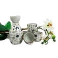 thumbnail image 2 of Ebros Japanese 7oz Blue White Sakura Cherry Blossoms Sake Flask With Four Cups Set, 2 of 9