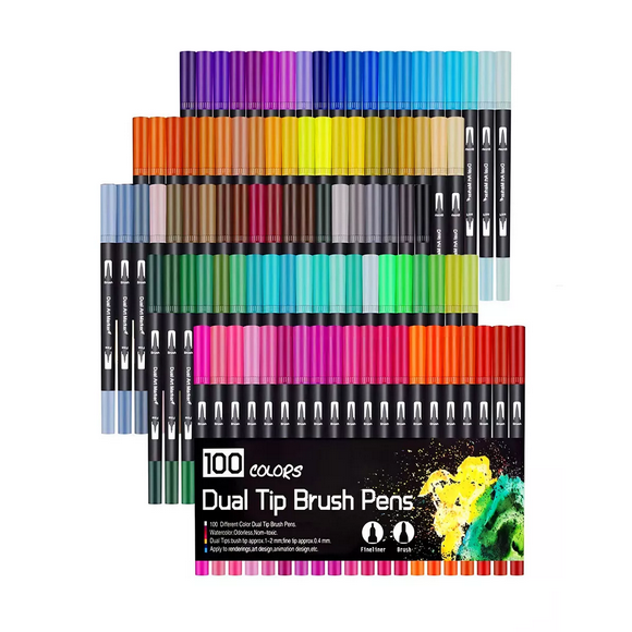 100 Colores Plumones Doble Punta Pencil, Laspang Marcadores A Base De Agua