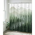 thumbnail image 4 of Accnicc Green Misty Forest Shower Curtain Set Ombre Sage Green White Waterproof Fabric Nature Tree Mountain Woodland Decorative Bathroom Bath Curtain Decor (72'' × 72'', Green), 4 of 8