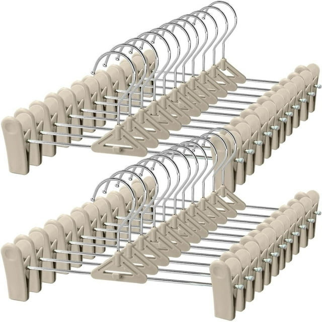 Perchas para falda y pantalón para mujeres y niños, paquete de 30 perchas apilables para faldas con clips, antideslizantes, ajustables para hombres, niños, bebés