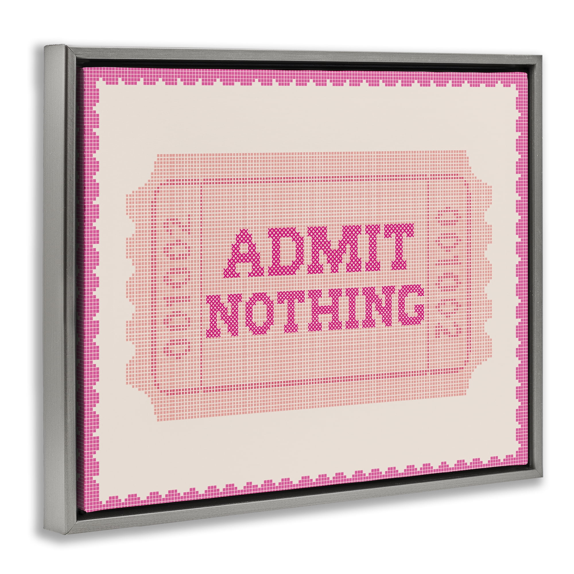 Stupell Industries Admit Nothing Retro Pink Ticket Gray Framed Floater Canvas Wall Art, design by Lil' Rue