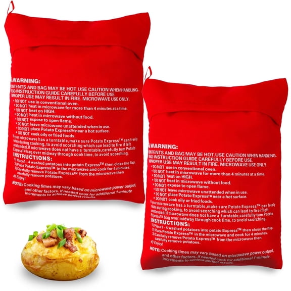 2Packs Baked Potato Microwave Bag Microwave Potato Bag Reusable Baked Potato Cooker Microwave Potato Cooker Bag for Perfect Potatoes in 4 Minutes Quick Easy Kitchen Gadget(Red)