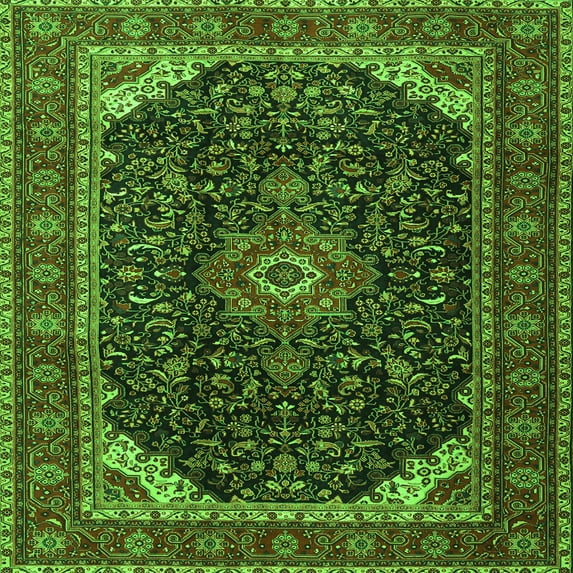 Ahgly Company Indoor Square Medallion Green Traditional Area Rugs, 4' Square