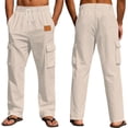 thumbnail image 2 of Dwellite Linen Pants Men Casual Loose Fit Beach Pants Summer Elastic Waist Drawstring Linen Cargo Trouser with Pockets 2026 Khaki 2XL, 2 of 4