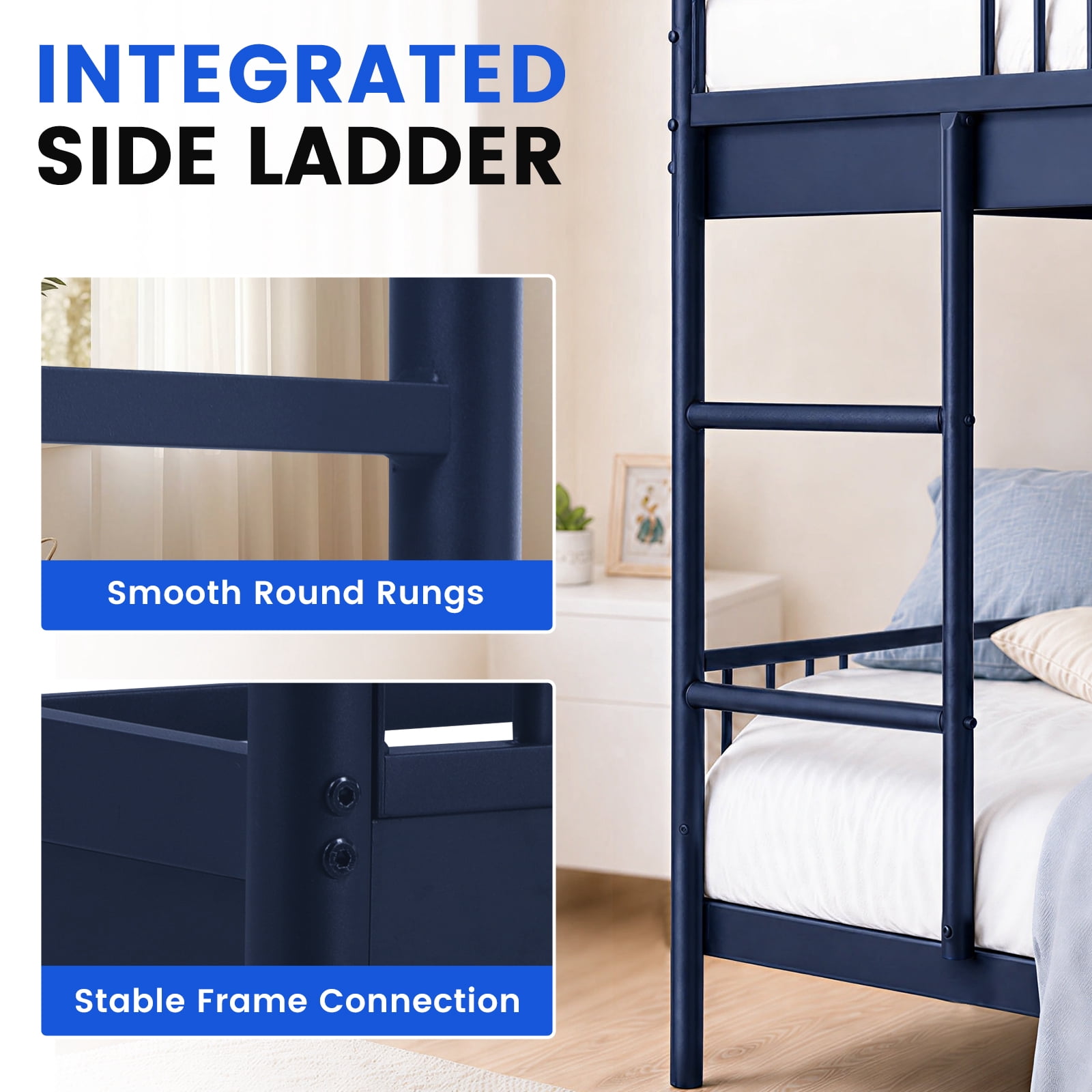 Mainstays Kids Twin-over-Twin Metal Bunk Bed, Blue