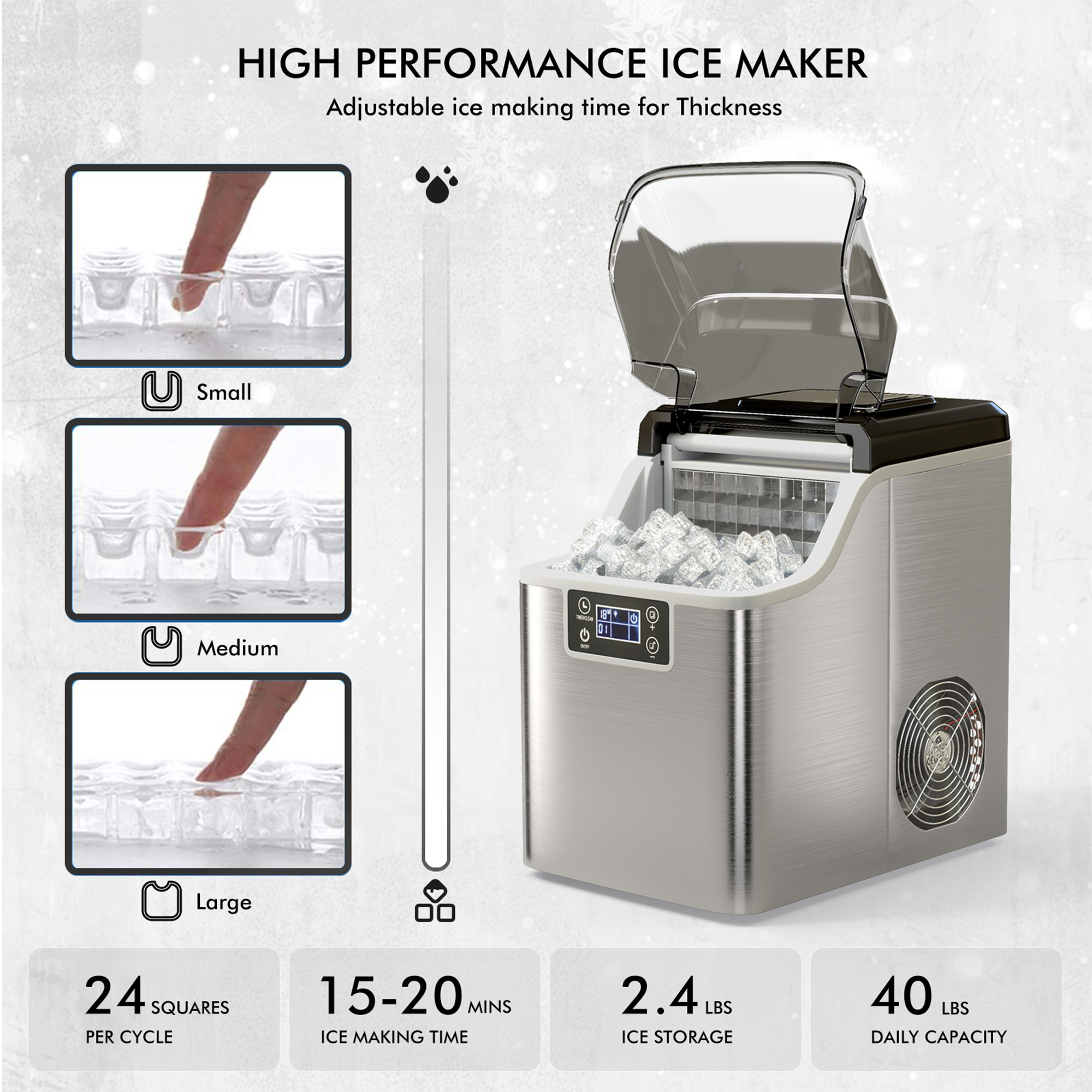 Portable Ice Maker – 40lbs/24H, Countertop Self-Cleaning With Scoop & Basket