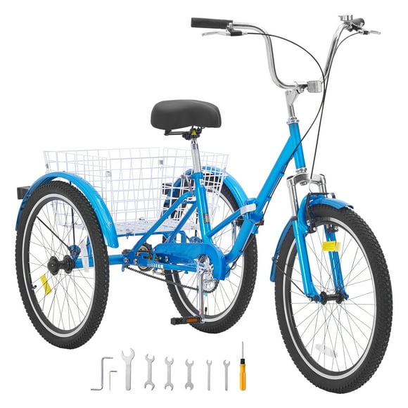 KFFKFF Collapsible Adult Three-Wheeler, 26-Inch Adult Collapsible Three-Wheelers, Carbon Steel Tri-Cycle with Spacious Basket & Modifiable Seat, Shopping Picnic Collapsible Tricycles
