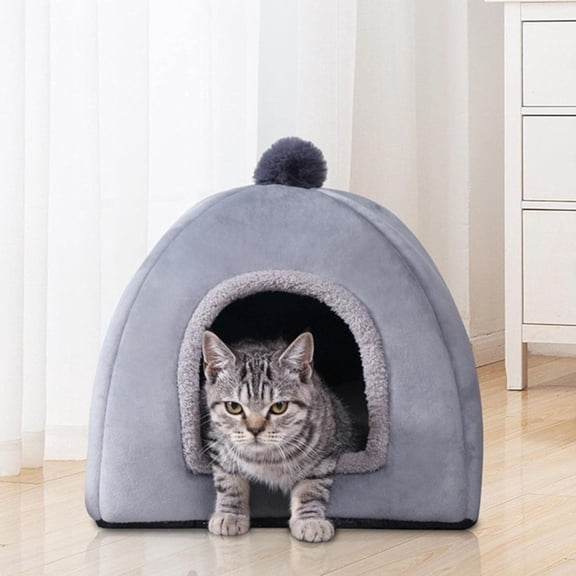 Feledorashia Pet Tent,Soft Plush Enclosed Bed for Dog and Cat with In and Out Door,Indoor Pet House for Small Dogs Cats,Round and Cave Shape Pet Nest for Kittens or Puppy up to 15lbs