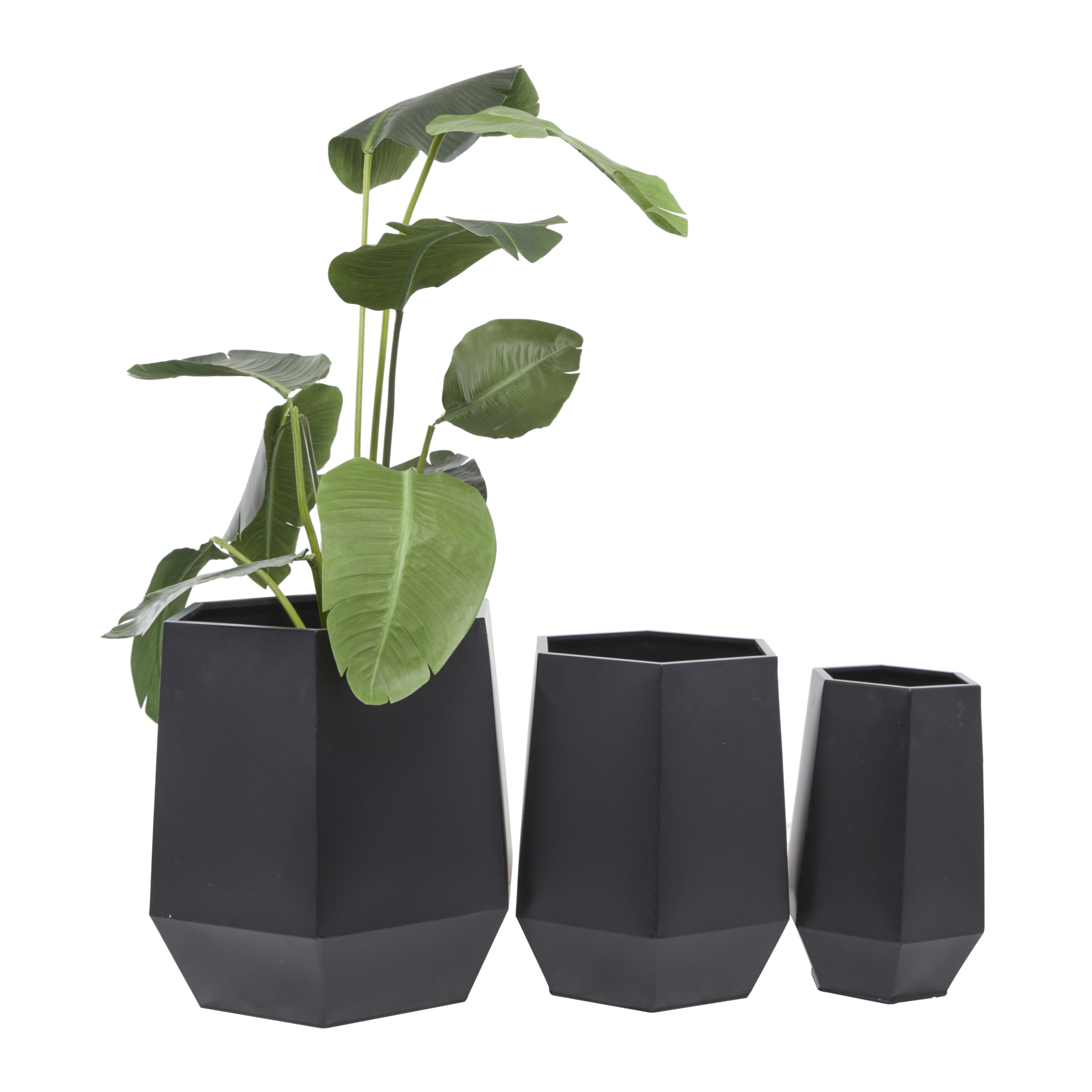 CosmoLiving by Cosmopolitan 18", 14", 9"W Indoor Outdoor Black Metal Planter (3 Count)