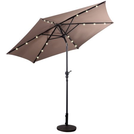 Costway 9ft Patio Solar Umbrella LED Patio Market Steel Tilt w Crank Outdoor (Tan) by Costway