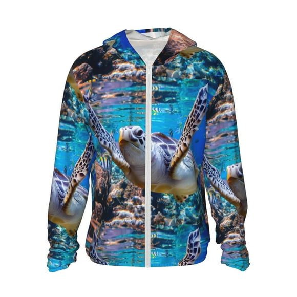 Vsdgher Sweat à Capuche Imprimé Tortue de Mer pour Hommes et Femmes, Protection Solaire à Manches Longues pour la Pêche et la Course - Moyen