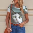 thumbnail image 6 of KLL Women 's Crew Neck Bodysuit Jumpsuits Funny Cat Print Short onesies Stretch T Shirts, 6 of 7