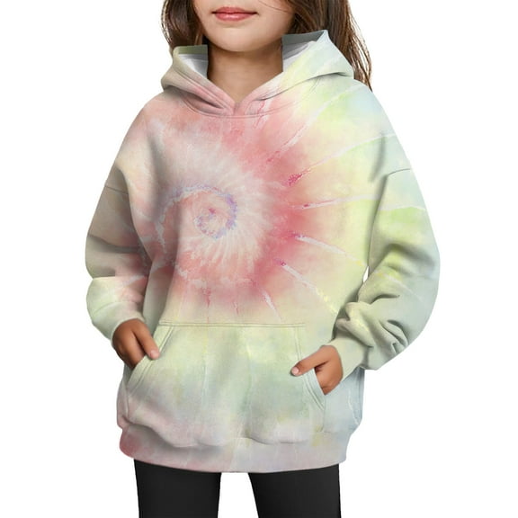 Kids Tie Dye Hoodie Pullover Sweatshirt Long Sleeve Soft Casual Hooded Top with Front Pocket for Girls
