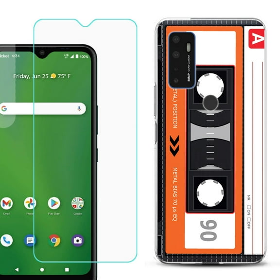 Slim-Fit Gel TPU Phone Case for Cricket Dream 5G, with Tempered Glass Screen Protector, by OneToughShield ® - Cassette Orange