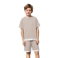 thumbnail image 4 of MAIHAN Boy Summer Clothes Soft Comfy 2 Pieces Sets T-Shirt and Shorts Cotton Summer Outfits Sets(Khaki,6-7 Years), 4 of 4